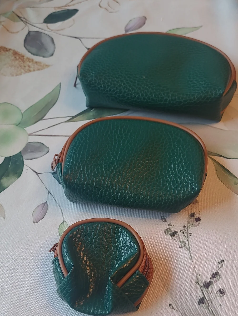 Green Leatherette Travel Pouch Set - 3 Piece